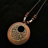 Retro Wooden Leaf Owl Necklace - Women's Long Chain with Clock Pendant Jewelry