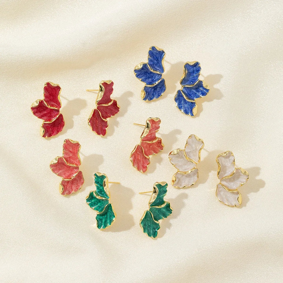 Statement Metal Flower Earrings - Women's Cream & Gold-Plated Fashion Studs