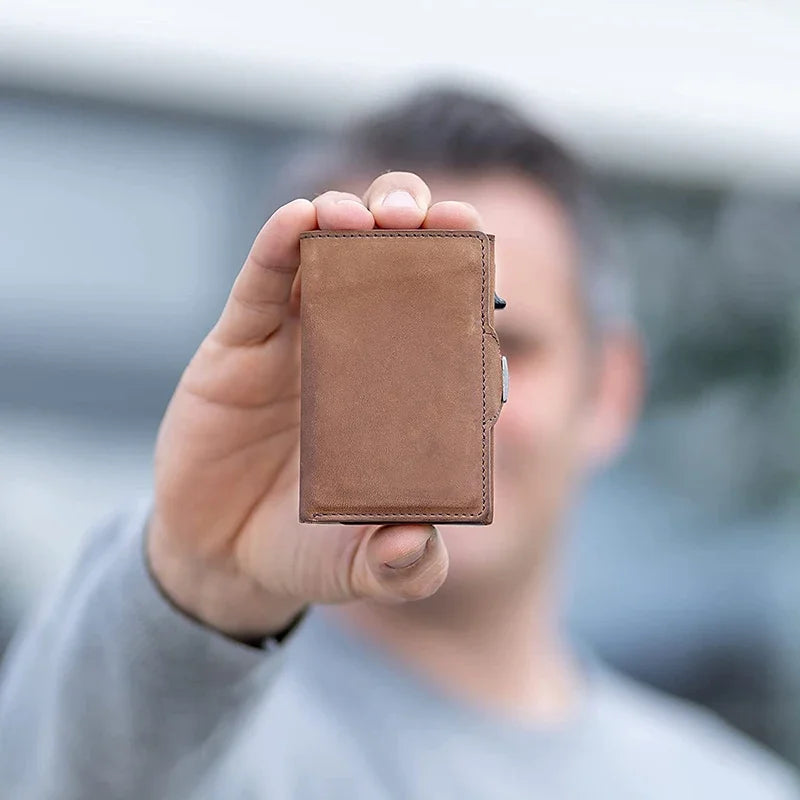 RFID Pop-Up Card Case - Leather Wallet with Multiple Compartments for Men & Women