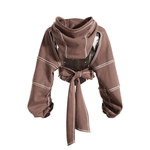 Ladies' Fashion Hoodie - Color Clashing Short Top for Layering