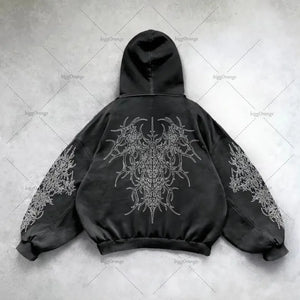 Men's Harajuku Wing Print Hoodie - Y2K Punk Street Style