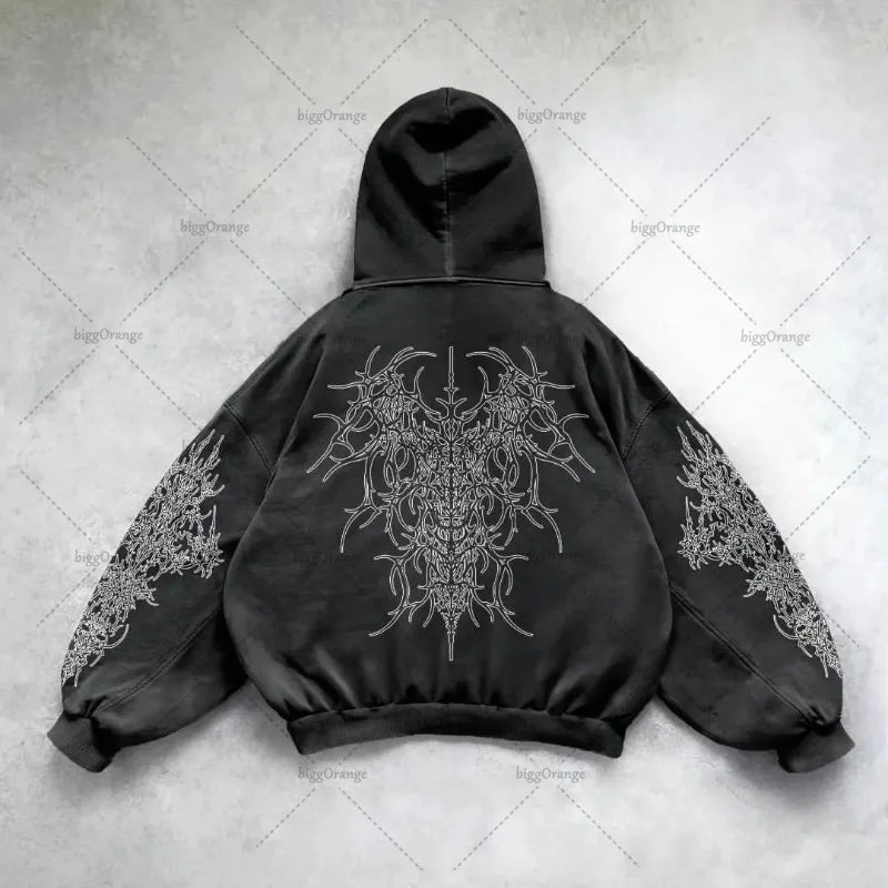 Men's Harajuku Wing Print Hoodie - Y2K Punk Street Style