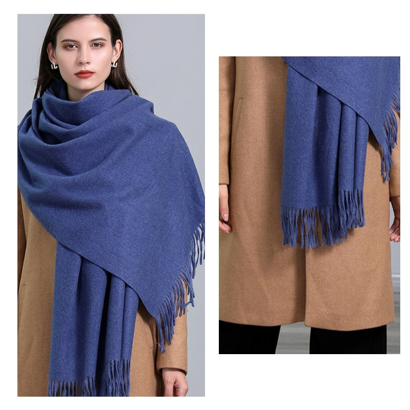 Women's Warm Pashmina Shawls with Tassels