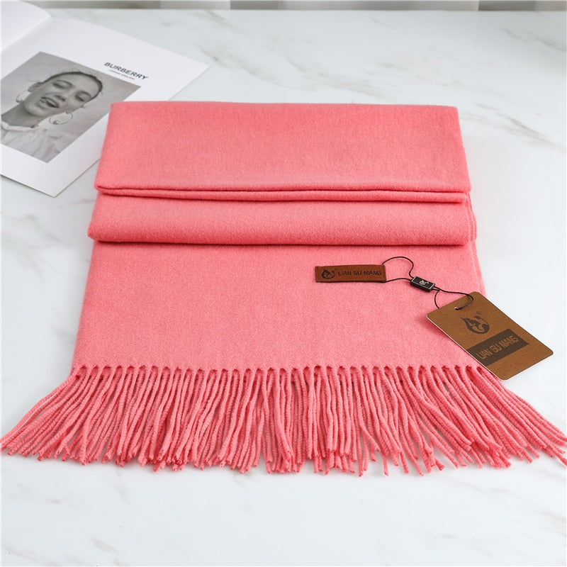 Women's Warm Pashmina Shawls with Tassels