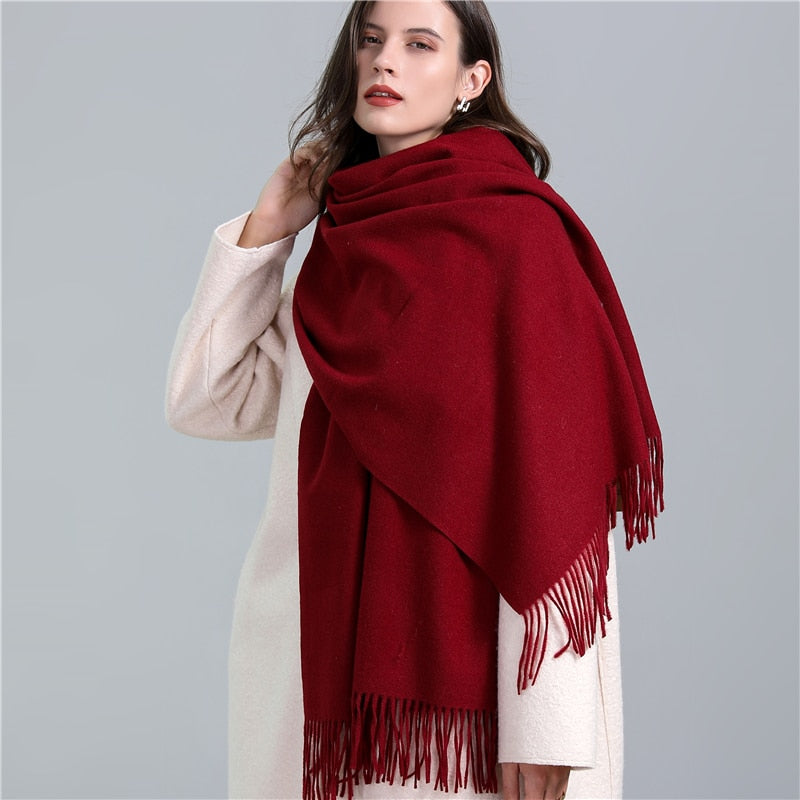 Women's Warm Pashmina Shawls with Tassels