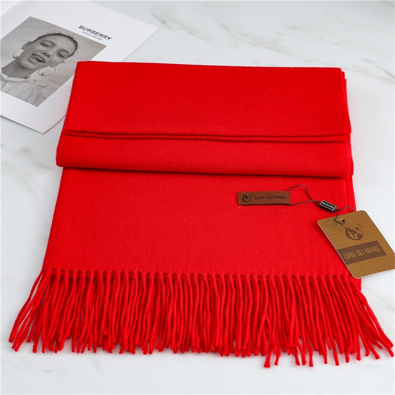 Women's Warm Pashmina Shawls with Tassels