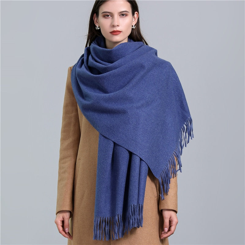 Women's Warm Pashmina Shawls with Tassels