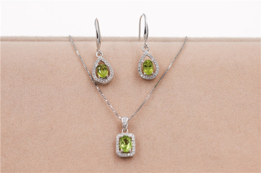 Boucles d'oreilles crochet en argent sterling 925 avec péridot vert pour femmes, pierres précieuses naturelles, collier pendentif Halo