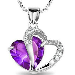 Women Blue Purple 925 Sterling Silver CZ Heart Pendant Necklace Gifts Jewelry