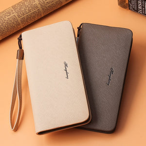 Men's Long Solid Color Leather Clutch Bags