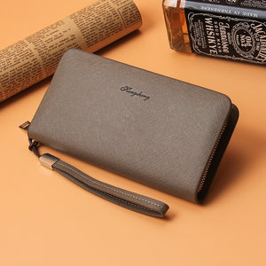 Men's Long Solid Color Leather Clutch Bags