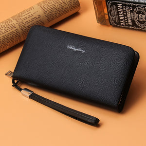 Men's Long Solid Color Leather Clutch Bags