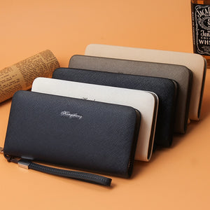 Men's Long Solid Color Leather Clutch Bags