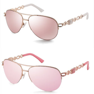Women Vintage Pilot Pink  Anti-reflective UV400 White Shades Sunglasses