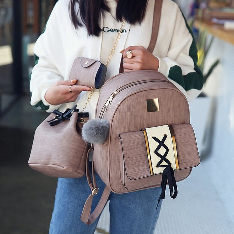 3 Pcs Women's Mini Backpacks, PU Leather Purses & Multi-Purpose Bags