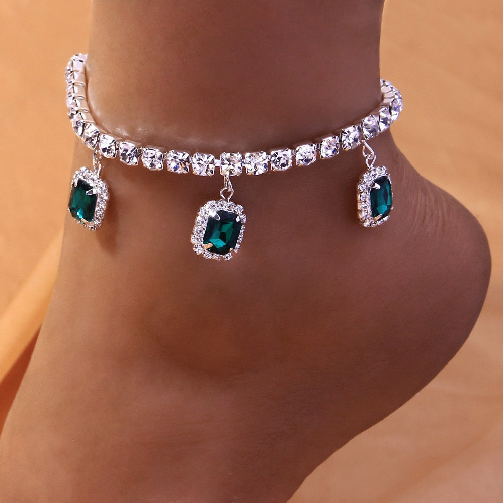 Women's Square Rhinestone Anklets