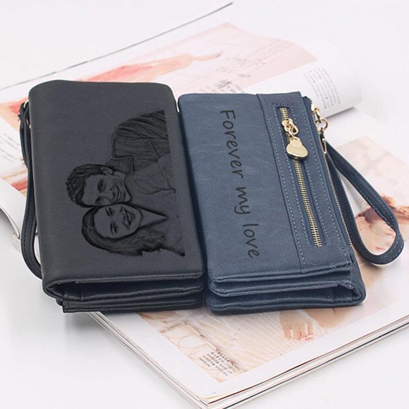 Portefeuille d'embrayage à double fermeture éclair en cuir PU unisexe avec porte-cartes long personnalisé