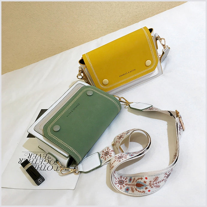 Women Vintage Frosted Hit Color Casual Small Wide Strap Chic Shoulder Crossbody Messenger Bag
