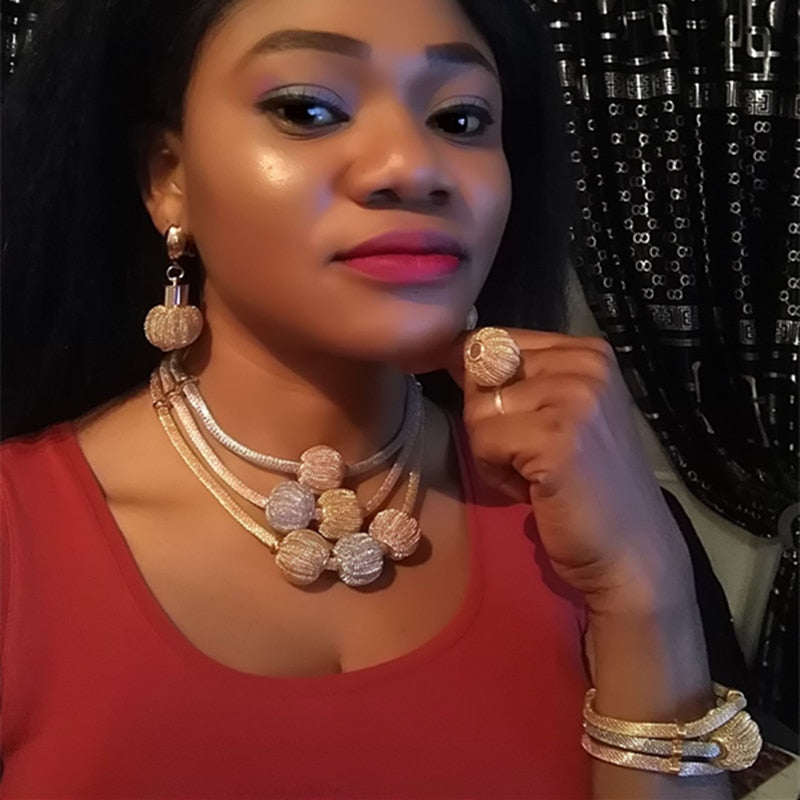 Perles Africaines Femmes Exquis Dubai Nigerian Gold-colorful Jewelry Set