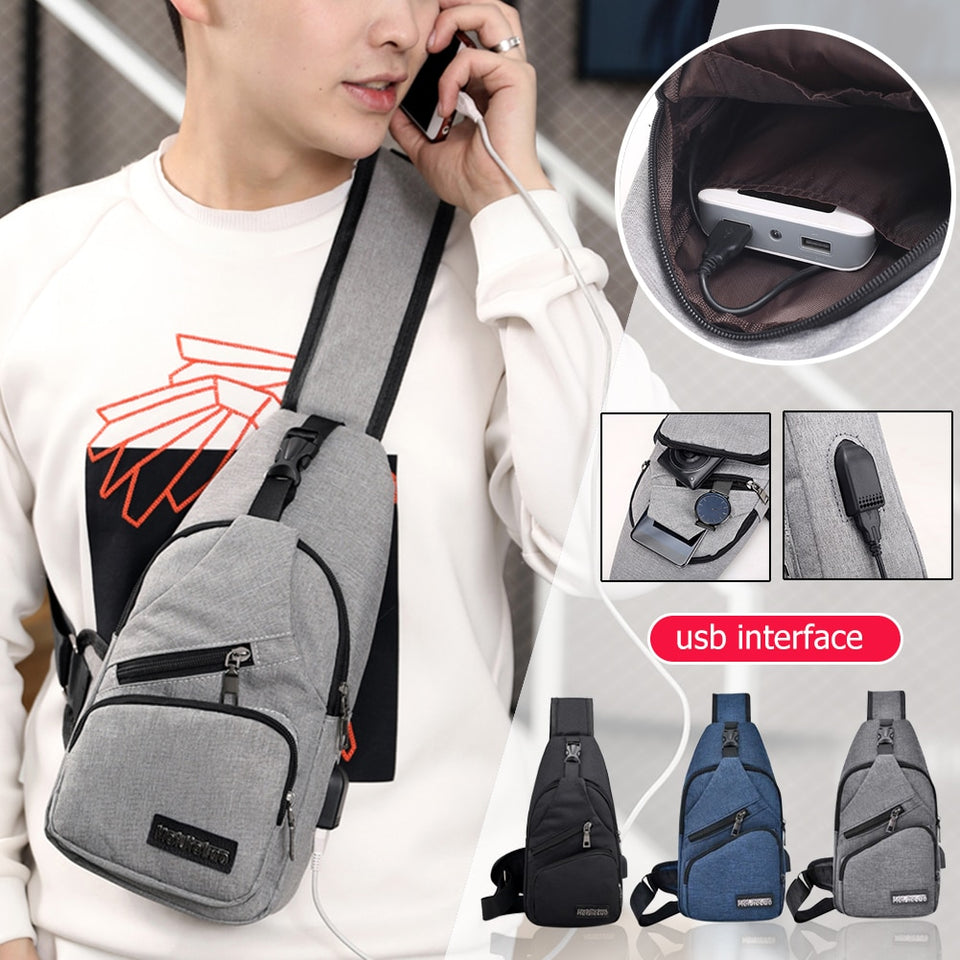 Men's Casual Crossbody Multi-Functional Bags with USB Charging