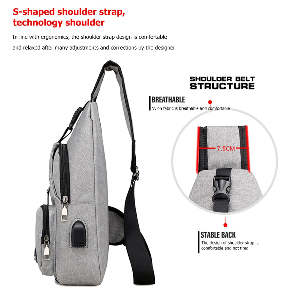 Men's Casual Crossbody Multi-Functional Bags with USB Charging