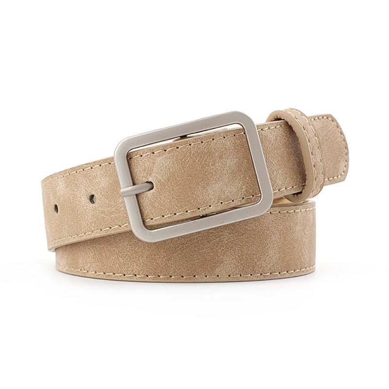 Women's Wide PU Leather Belts with Square Metal Buckles