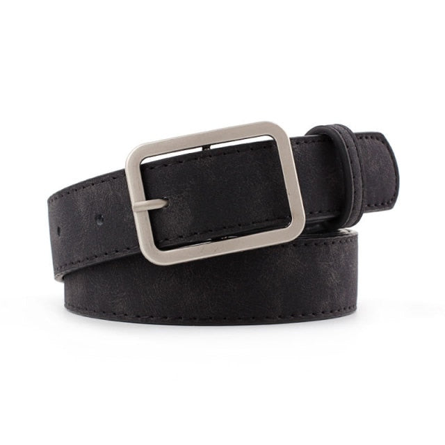 Women's Wide PU Leather Belts with Square Metal Buckles