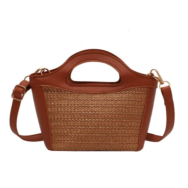 Summer Beach Boho Tissé Fourre-Tout Épaule Casual Sac à Main en Osier de Paille