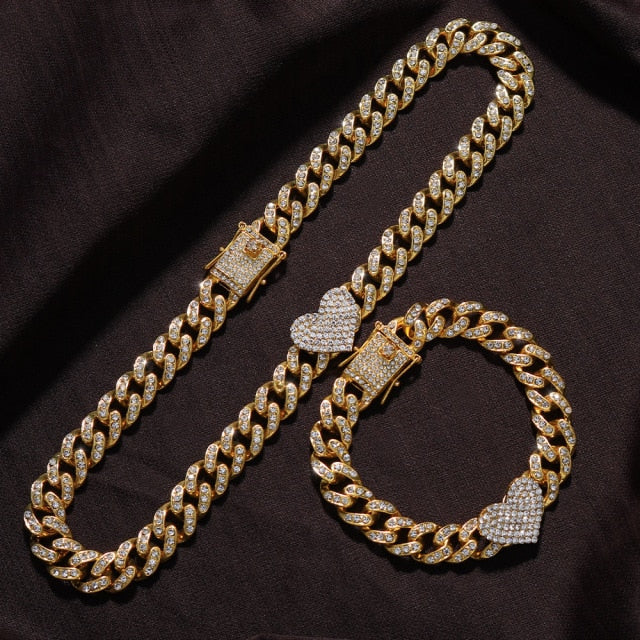 Unisex 2 Pcs Heart-Shaped Cuban Link Chains