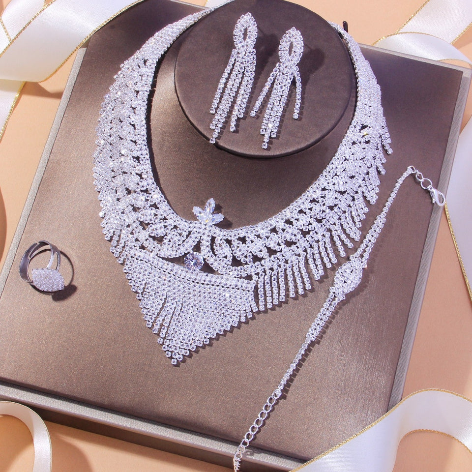 Femmes luxe gland strass collier ensembles accessoires creux cristal bijoux africains