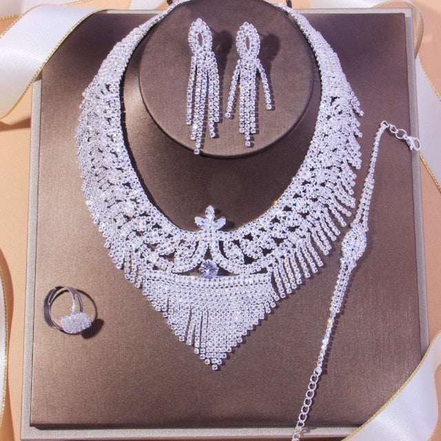 Femmes luxe gland strass collier ensembles accessoires creux cristal bijoux africains