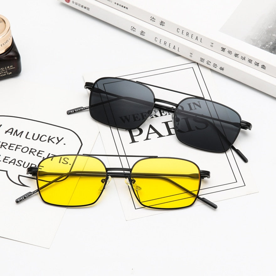 Lunettes de soleil carrées UV400 vintage unisexes, cadre en métal miroir dégradé de conception de marque de luxe
