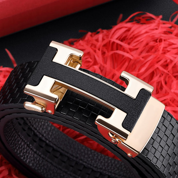 Ceinture de mode à boucle automatique en cuir véritable de luxe pour hommes