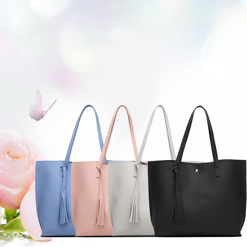 Women's PU Leather Top Handle Tote bags with Tassels