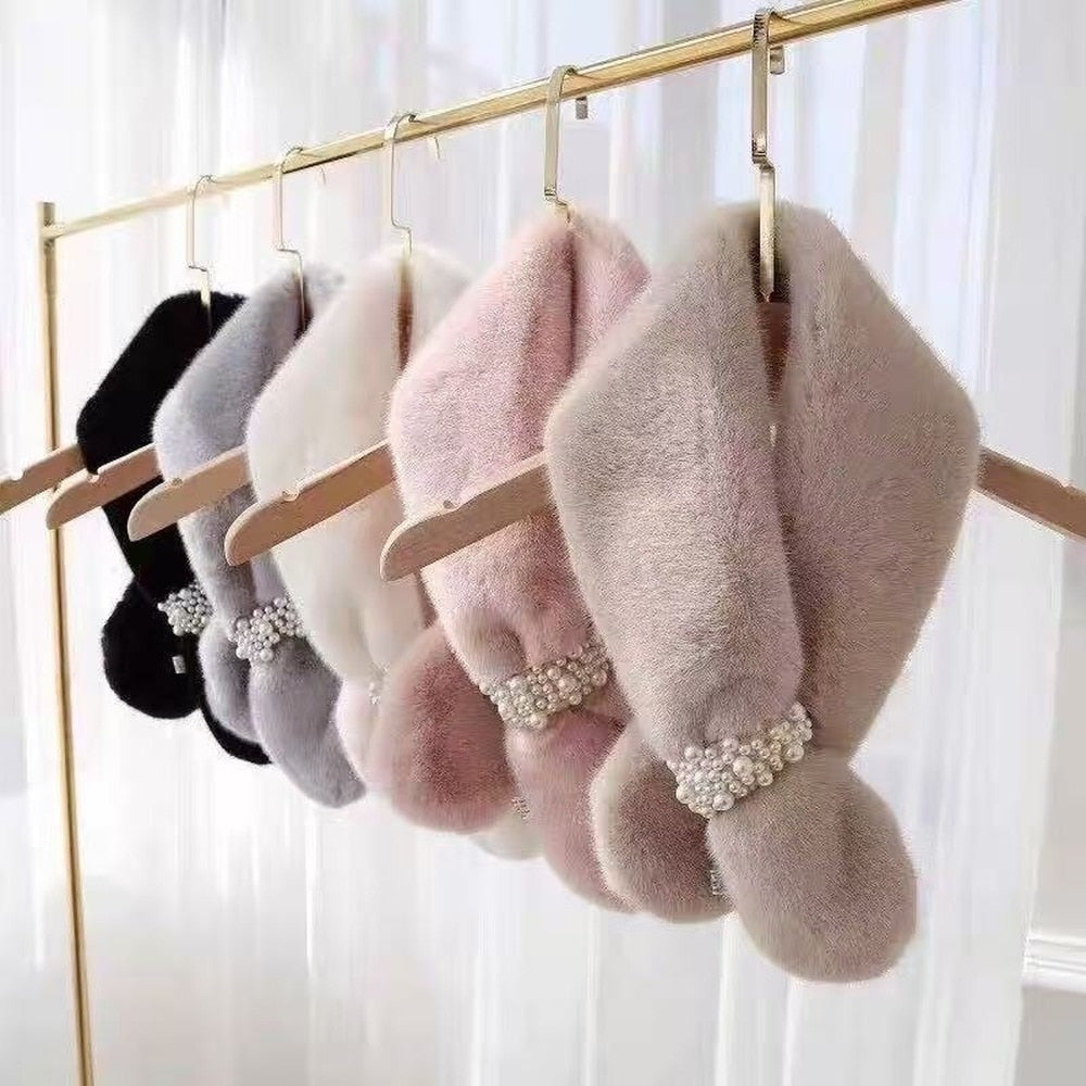 Women's Thick Winter Pearl Faux Fur Scarfs