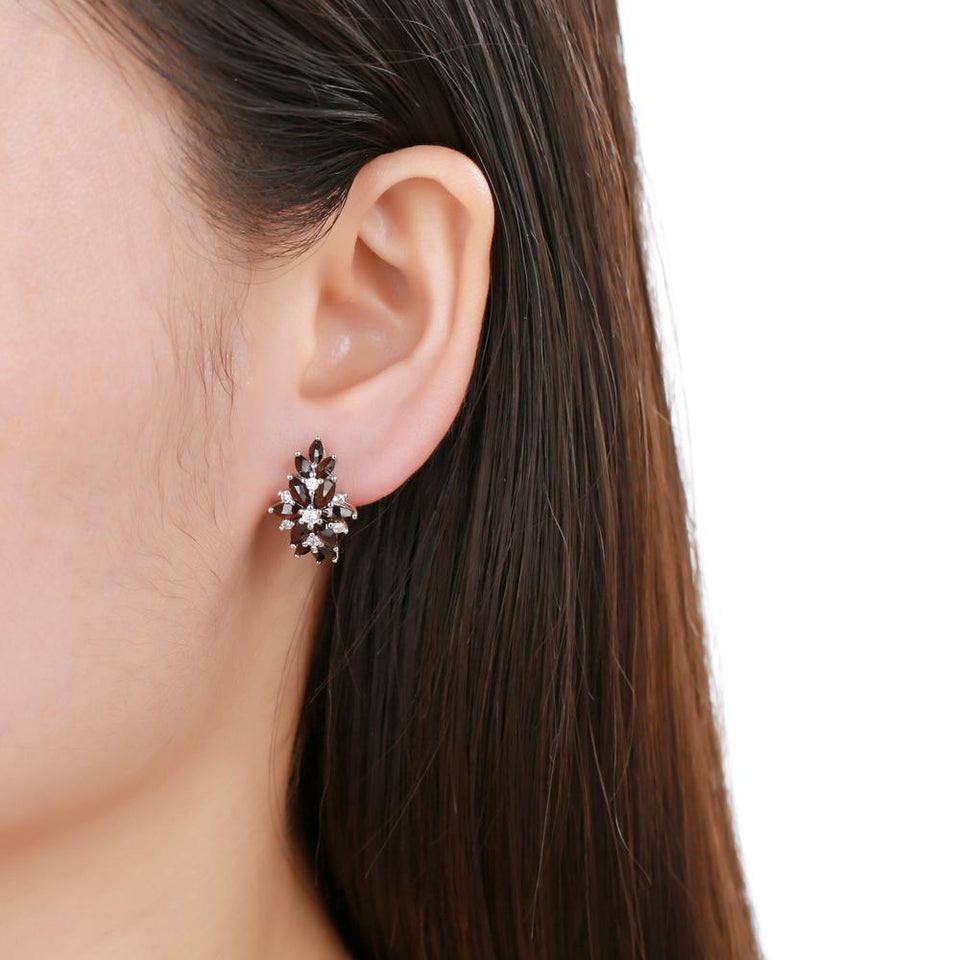 Boucles d'oreilles rondes classiques en argent sterling 925 avec grenat noir naturel pour femmes