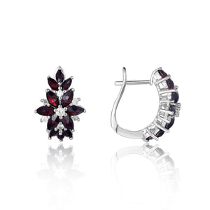 Women Classic Round Natural Black Garnet 925 Sterling Silver Gemstone Earrings