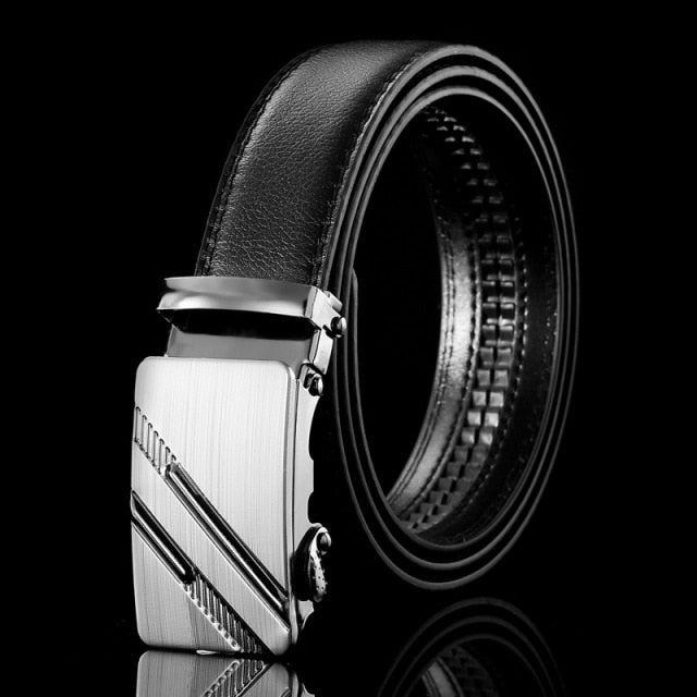 Men's Business Style Leather Automatic Buckle Belts