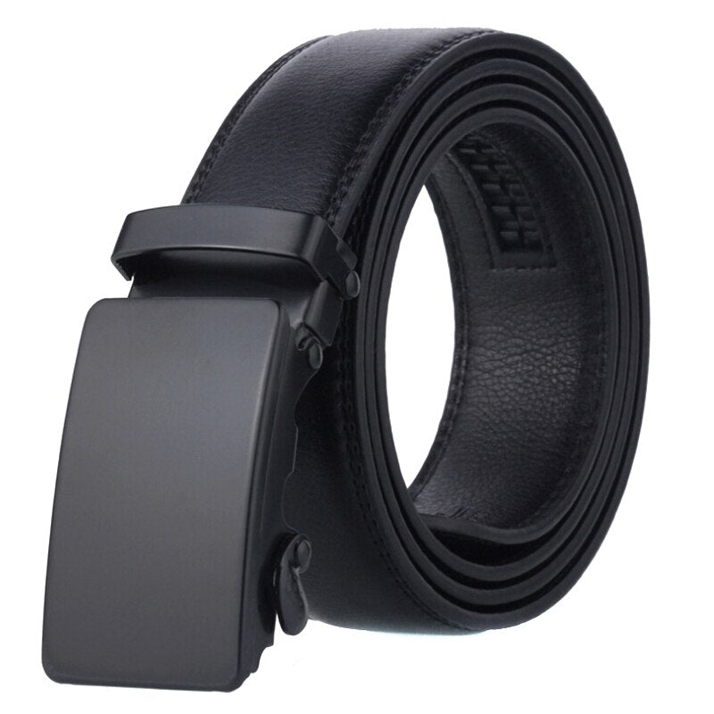 Men's Black Business/Casual Leather Belts with Automatic Buckles