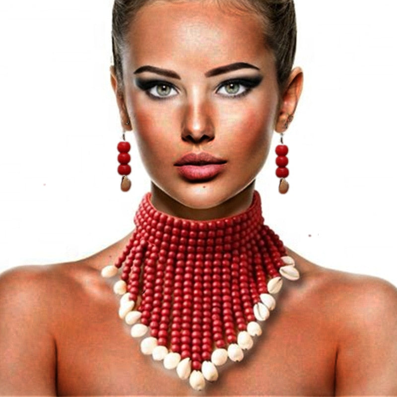 Ensemble de boucles d'oreilles avec colliers et boucles d'oreilles en couches de perles colorées multi-brins pour femmes