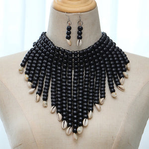 Women Multi Strand Colorful Bead Layered African Statement Chunky Necklaces Earrings Set