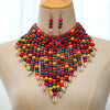 Women Multi Strand Colorful Bead Layered African Statement Chunky Necklaces Earrings Set