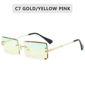 Femmes rétro petites lunettes de soleil UV400 sans monture Rectangle inspiré lunettes de créateur