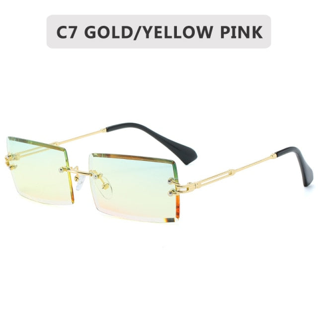 Femmes rétro petites lunettes de soleil UV400 sans monture Rectangle inspiré lunettes de créateur