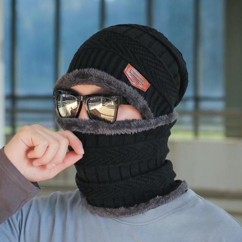 Unisex Winter Beanie Hat Knitted Winter Thick Wool Neck Scarf Cap Balaclava Mask Bonnet