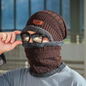 Unisex Winter Beanie Hat Knitted Winter Thick Wool Neck Scarf Cap Balaclava Mask Bonnet