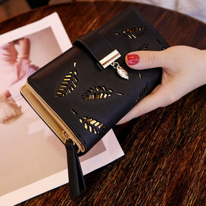 Portefeuille long pour femmes pochette en feuilles creuses dorées/porte-monnaie/porte-cartes pochette