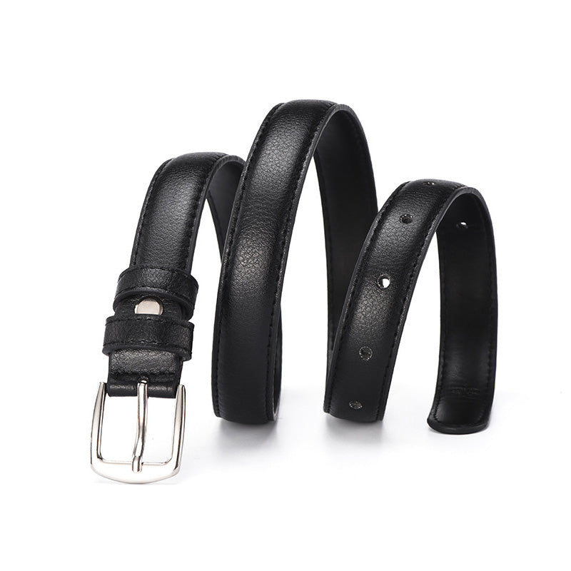 Ceinture en cuir avec boucle ardillon argentée pour femmes, jeans sauvages noirs