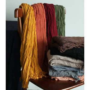 Grande écharpe vintage en coton et lin pour femmes, châle de couleur unie avec glands