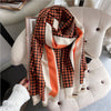 Women Cashmere Warm Scarf All Season Multi-Purposes Plaid Satin Tassel Long Shawl